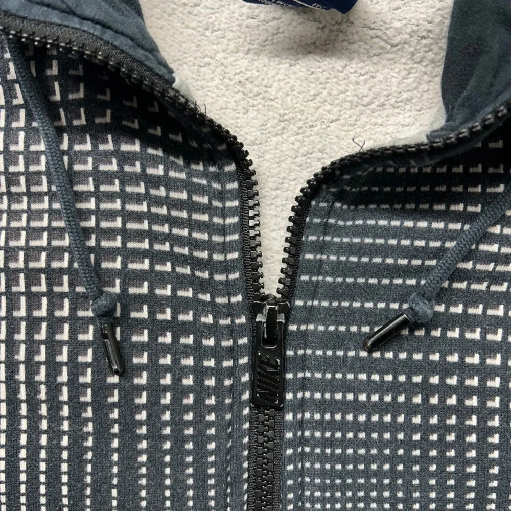 Nike Mens XXL Full Zip Hoodie Black White Geometric Grid Print Fleece Sweatshirt